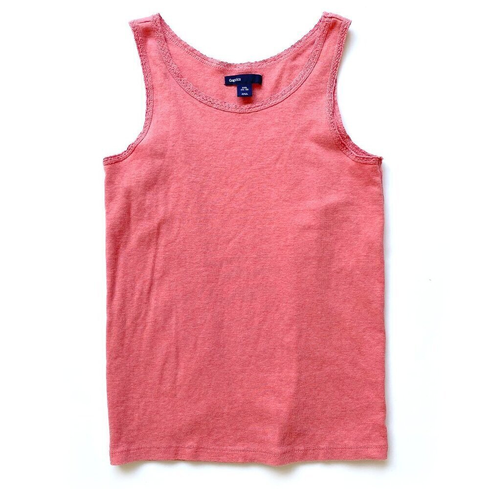 Gap Kids Soft Cotton Tank Top Coral Pink Crochet Trim XXL